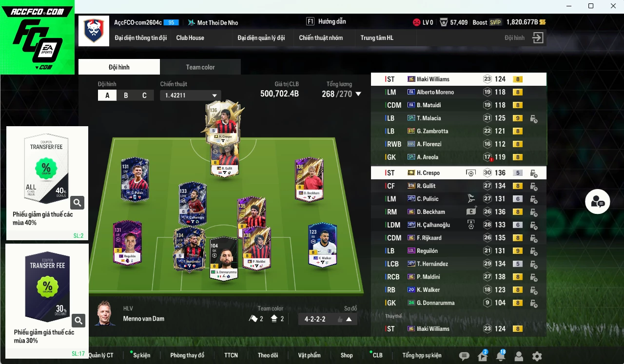 [ACC Đẹp, Rẻ🔥] AC Milan 500.700b có Crespo ITM+5, Maldini HG, Beckham HG, Gullit RTN, Calhanoglu TY25+6, Pulisic TY25+6, Rijkaard HG, Theo TY25... dư 1800b. HLV Xịn